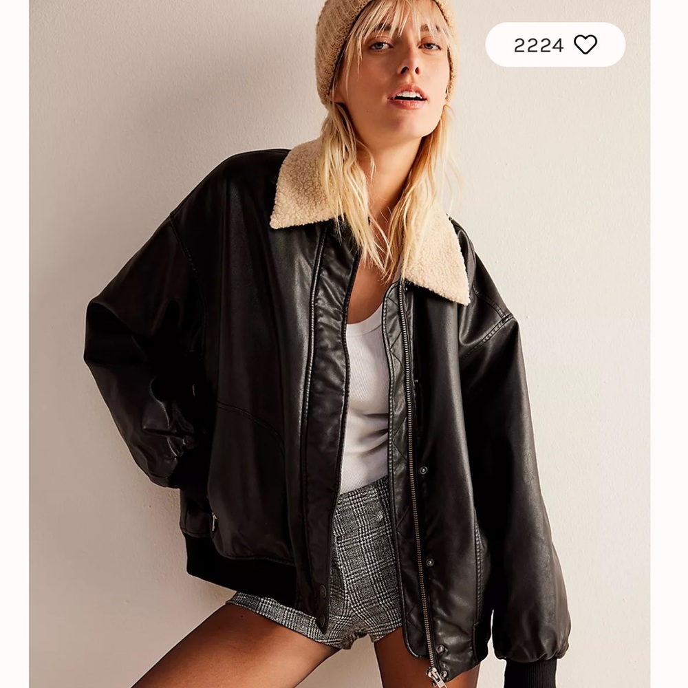 Free People Shana Vegan Leather Bomber Jacket - Size Small